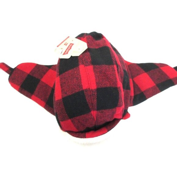 Levi's Strauss Sherpa Lined Trapper Cap Red Plaid Small Medium NWT Classic - Picture 5 of 6